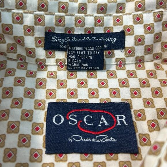 Oscar De La Renta Shirt Men L White Gold Red Retro Combed Cotton Short Sleeve - Picture 5 of 8
